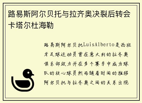 路易斯阿尔贝托与拉齐奥决裂后转会卡塔尔杜海勒